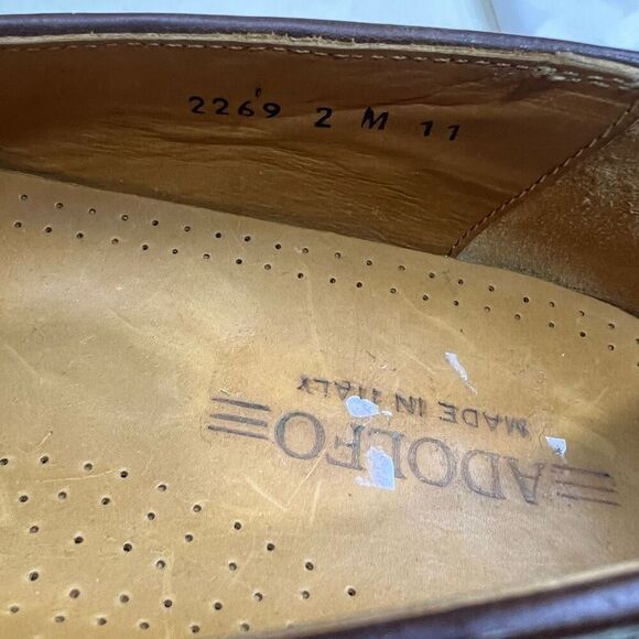 ADOLFO MEN’S Dress Shoes Loafers Brown Leather Tassels Hand Made In Italy 11 - Picture 10 of 10